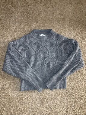 Astr Gray Diamond Cable-Knit Turtleneck Sweater